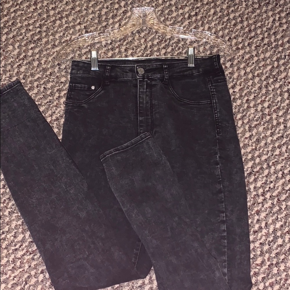 High waisted jeggings - Black Acid wash